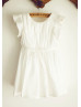 Flutter Sleeves Ivory Pleated Taffeta Flower Girl Dress